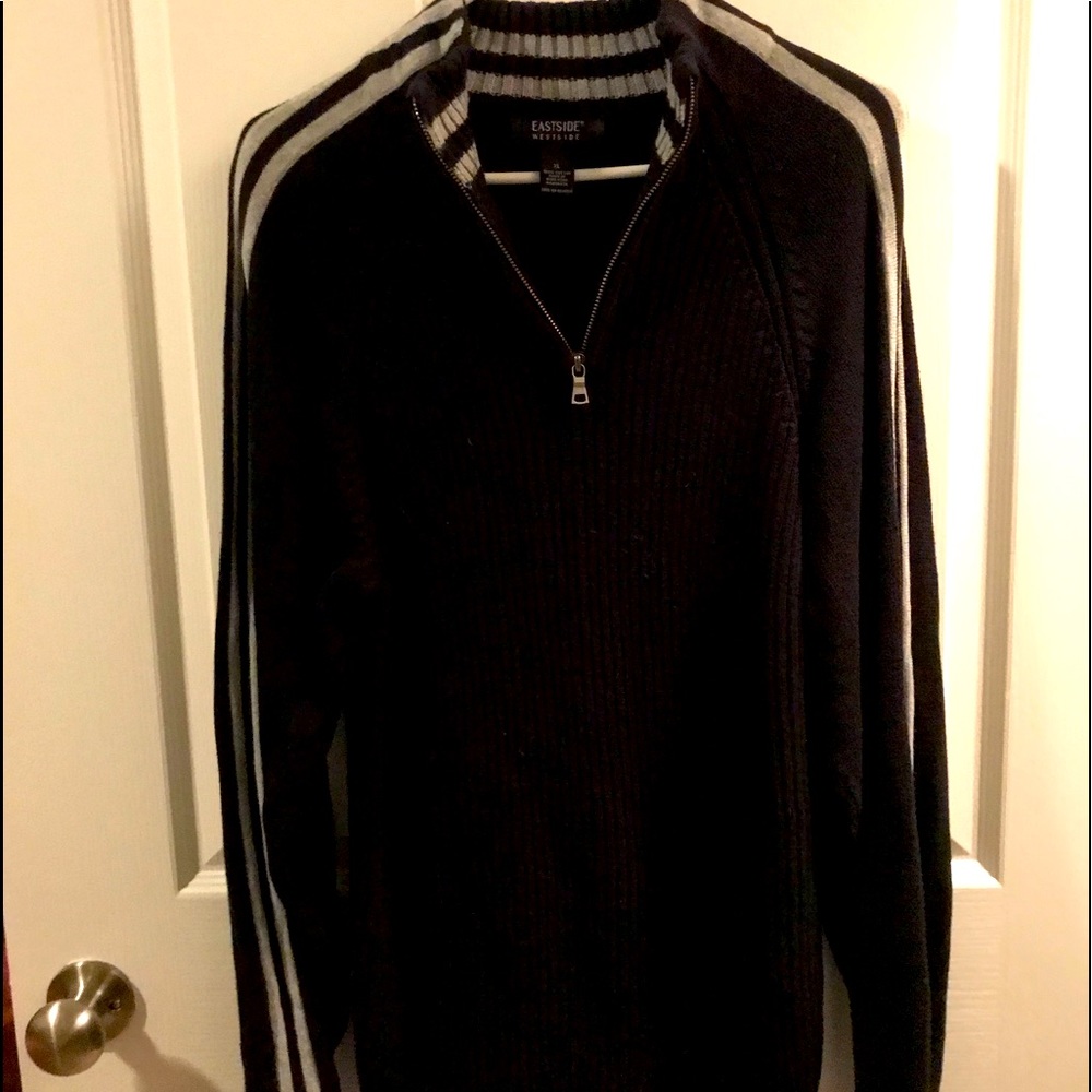 Eastside Westside Mens XL Black With Grey Striped Sleeves Zipper To Open Chest